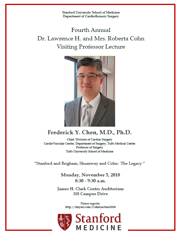4th Annual Dr. Lawrence H. and Mrs. Roberta Cohn Visiting Professor Lecture @ Clark Center Auditorium